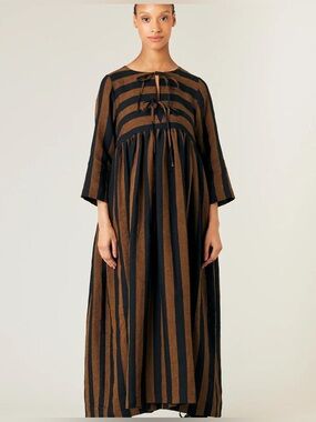 Beyond nine striped Huxley rust linen dress size M